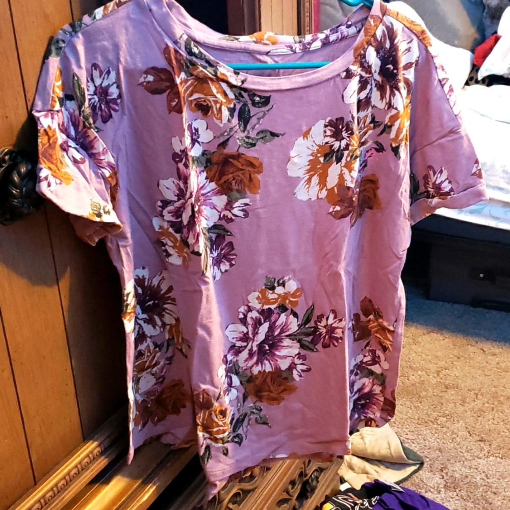 Maurices pink floral blouse, size large